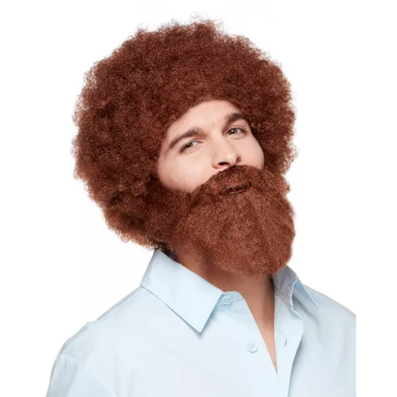 Bob Ross Wig and Beard BROWN ONE SIZE FITS MOST