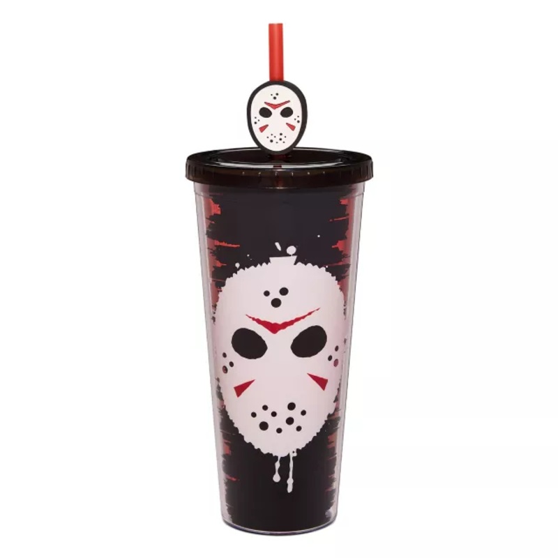 Friday the 13th Jason Mask Cup with Straw Topper - 24 oz. BLACK AND RED 24 OUNCE