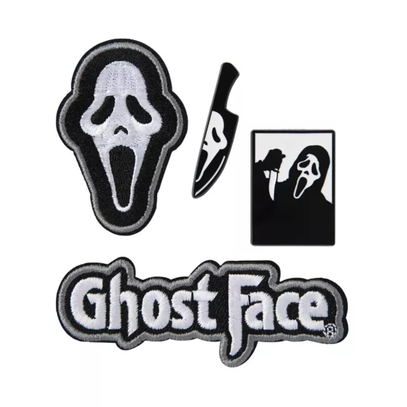 Ghost Face Patch and Pin Set BLACK AND WHITE ONE SIZE FITS MOST