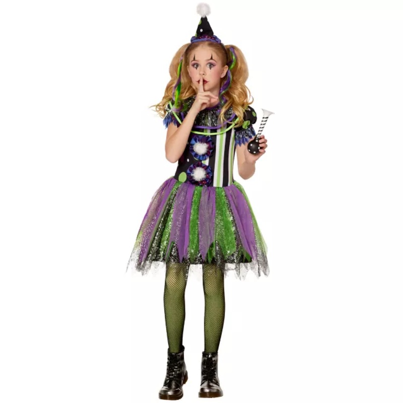 Kids Glow in the Dark Neon Clown Costume GREEN CHILD SMALL