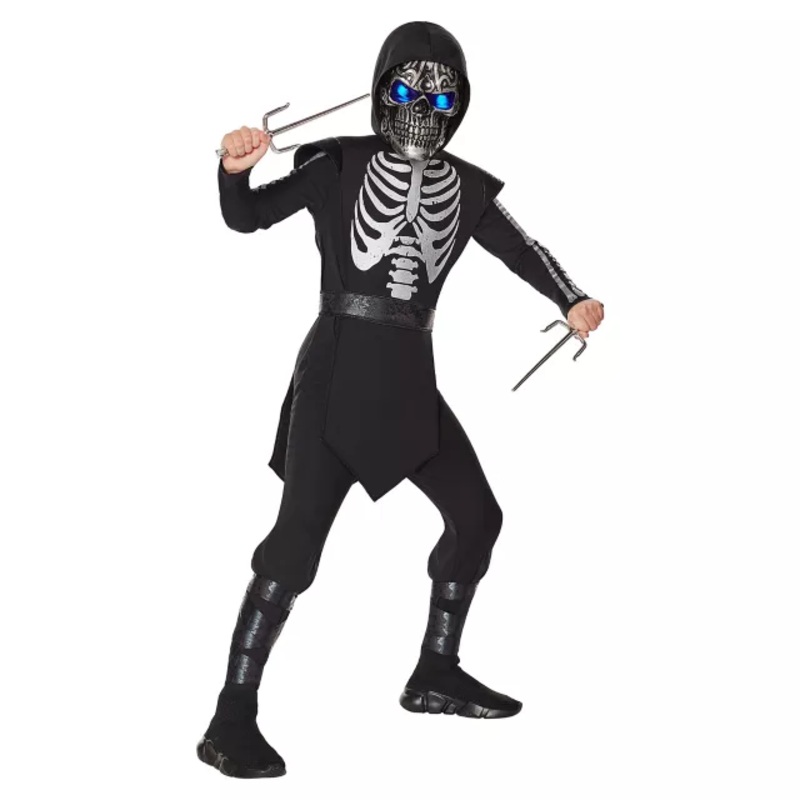 Kids Light-Up Skeleton Ninja Costume BLACK CHILD SMALL