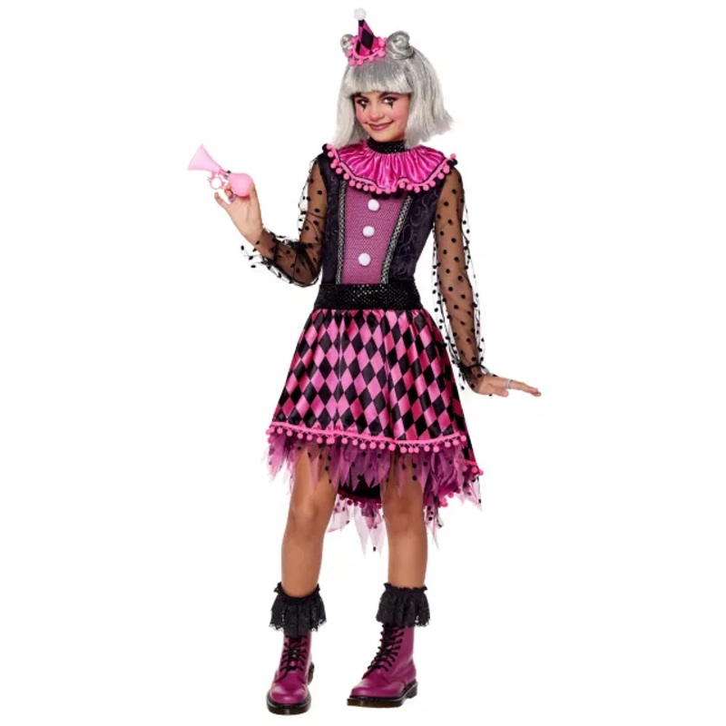 Kids Neon Clown Costume Deluxe BLACK AND PINK CHILD SMALL