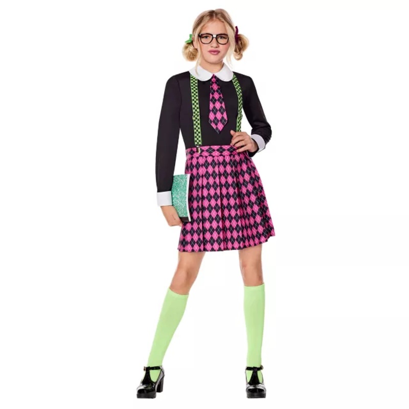 Kids Neon Misfit Nerd Costume NEON PINK CHILD SMALL