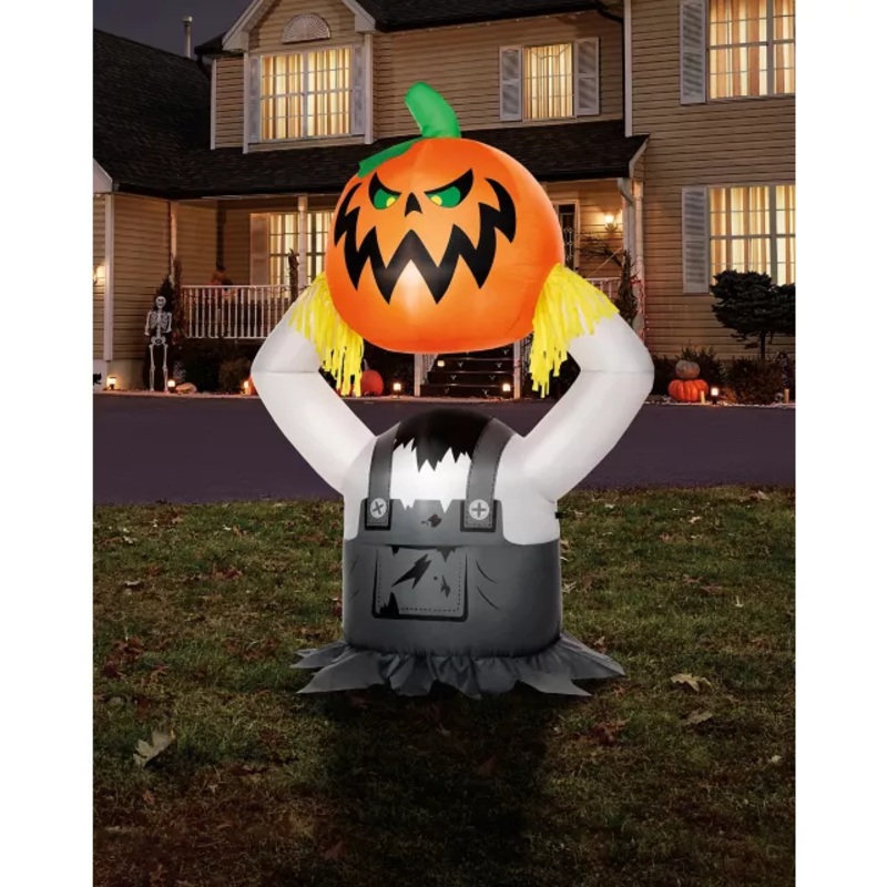 5 Ft 6 In Light-Up Pumpkin Scarecrow Inflatable Decoration MULTI-COLOR