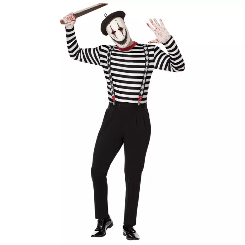 Adult Creepy Mime Costume BLACK AND WHITE ADULT SMALL