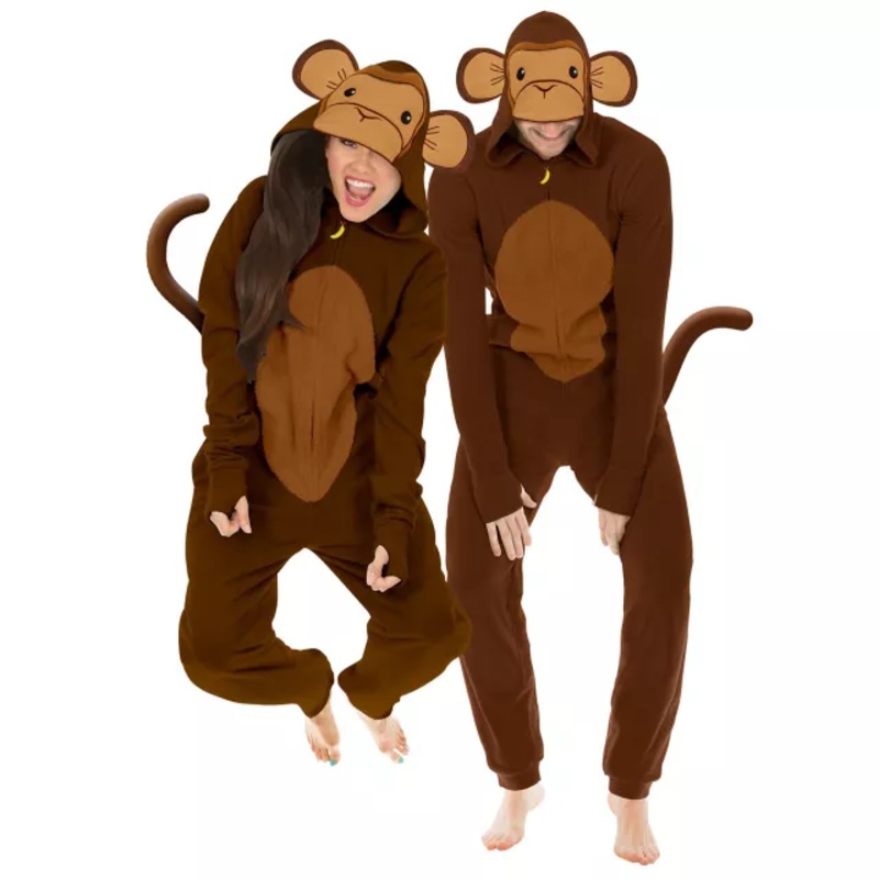 Adult Monkey Jumpsuit Costume BROWN ADULT SMALL
