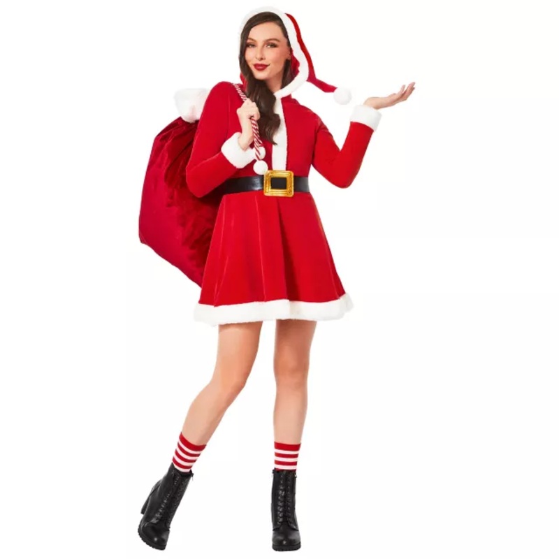 Adult Mrs. Claus Skater Dress RED AND WHITE ADULT SMALL