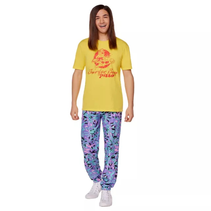 Adult Surfer Boy Pizza T Shirt - Stranger Things YELLOW ADULT SMALL
