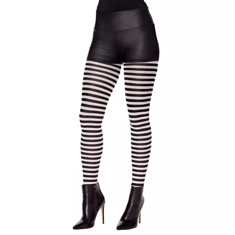 Black and White Striped Tights BLACK AND WHITE PLUS SIZE