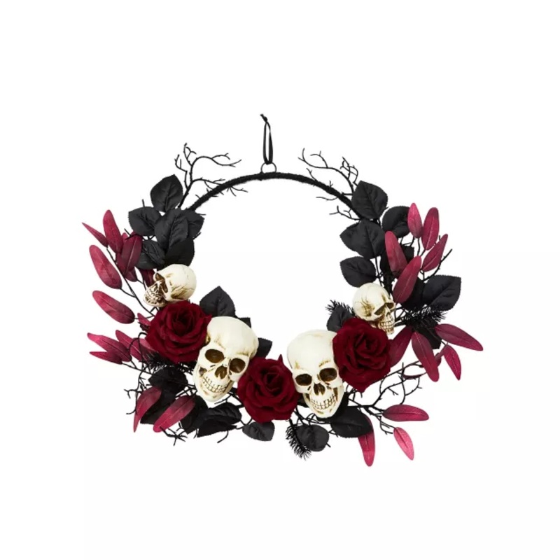 Gothic Noir Skull Wreath BLACK AND RED