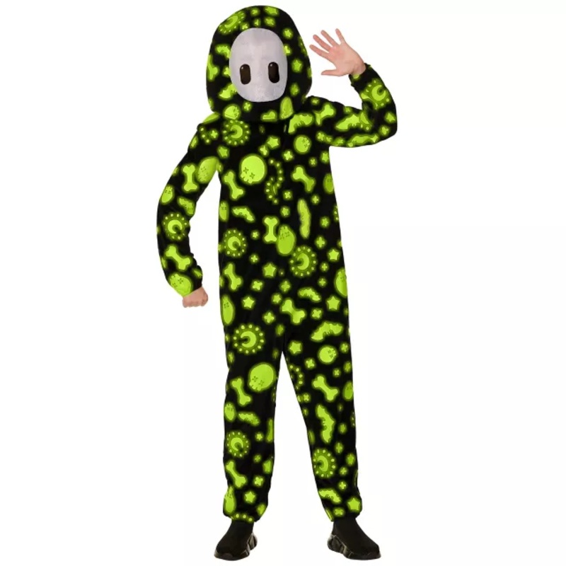 Kids Glow in the Dark Spooky Doodles Jumpsuit Costume - Fall Guys BLACK AND GREEN CHILD MEDIUM