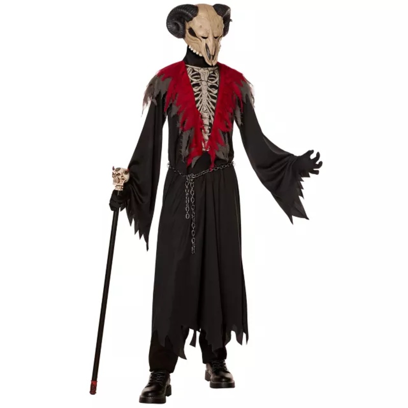 Kids Robed Skull Goat Costume BLACK AND RED CHILD MEDIUM