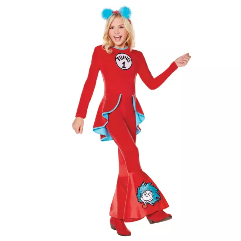 Kids Thing 1 and Thing 2 Bell Bottom Costume - Dr. Seuss RED CHILD EXTRA SM