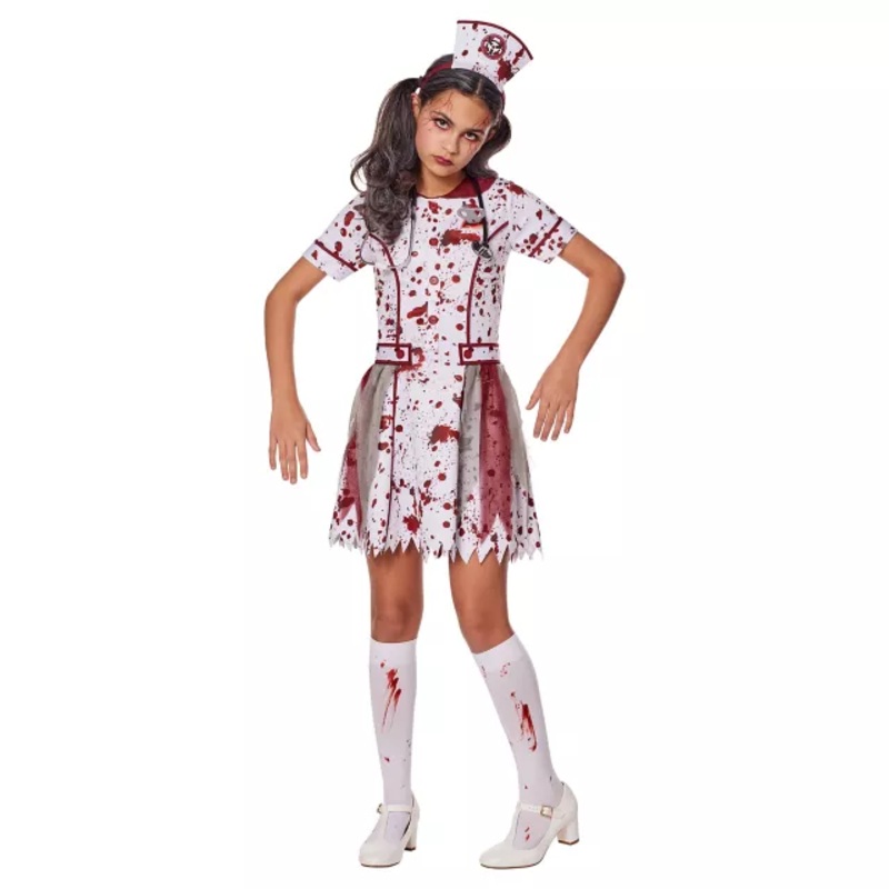 Kids Zombie Nurse Costume RED AND WHITE CHILD SMALL