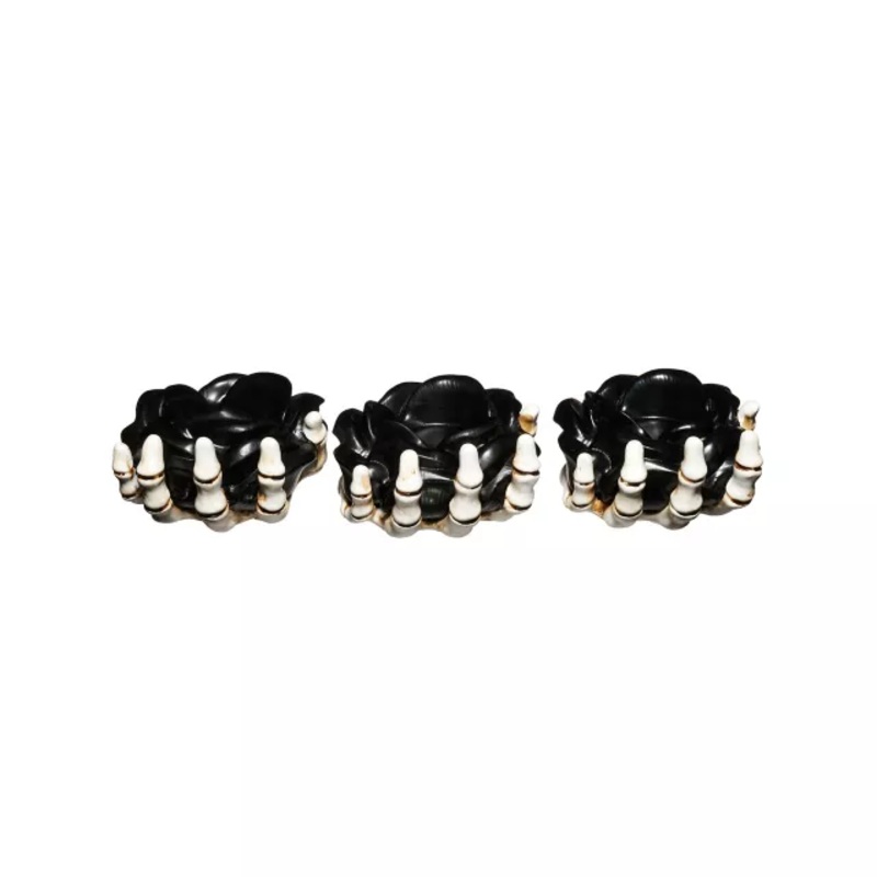 Multi-Pack Skeleton Hands Rose Candle Holder Set - 3 Pack BLACK AND WHITE