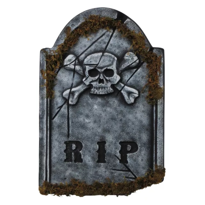 1.5 Ft Skull Face Tombstone with Moss