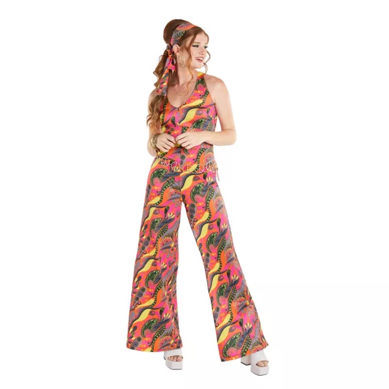 Adult 60s Hippie Jumpsuit Costume MULTI-COLOR ADULT SMALL