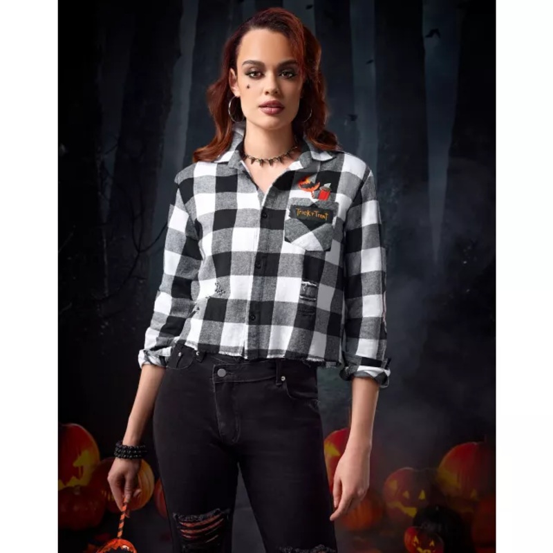 Adult Flannel Shirt - Trick 'r Treat BLACK AND WHITE ADULT SMALL