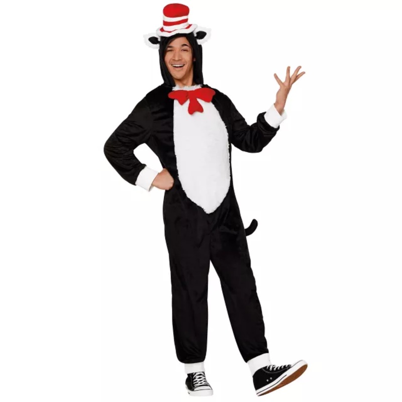 Adult The Cat in the Hat Jumpsuit Costume BLACK SMALL/MEDIUM