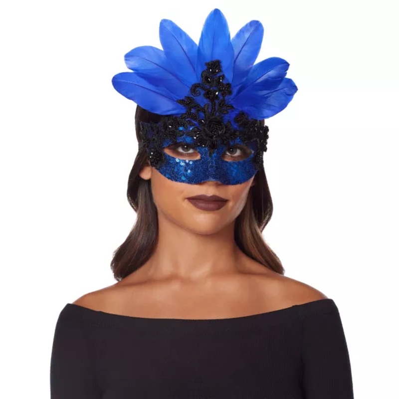 Blue Feather Eye Mask BLUE ONE SIZE FITS MOST