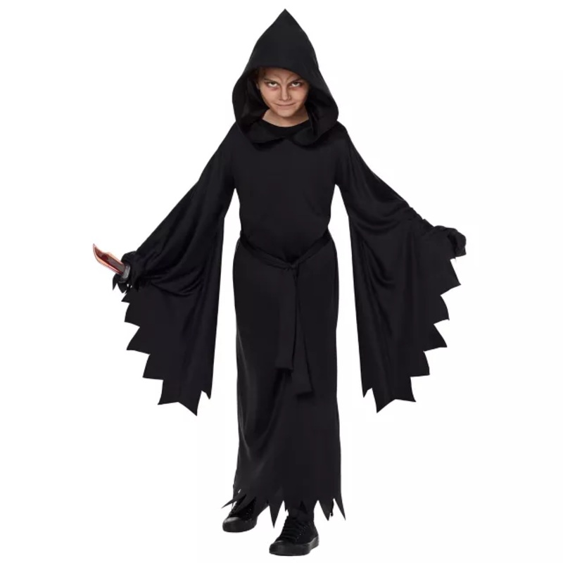 Kids Hooded Black Robe Costume BLACK CHILD SMALL