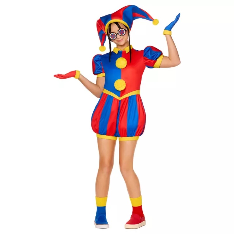 Kids Pomni Costume - The Amazing Digital Circus RED / BLUE CHILD SMALL