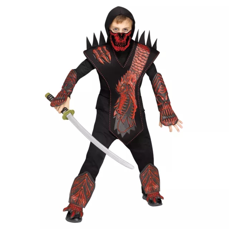 Kids Skull Dragon Ninja Costume BLACK AND RED CHILD SMALL