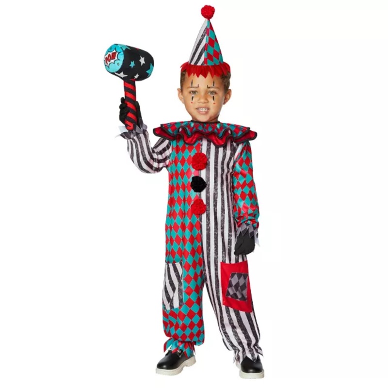 Kids Trickster Clown Costume BLACK/BLUE/RED 2T