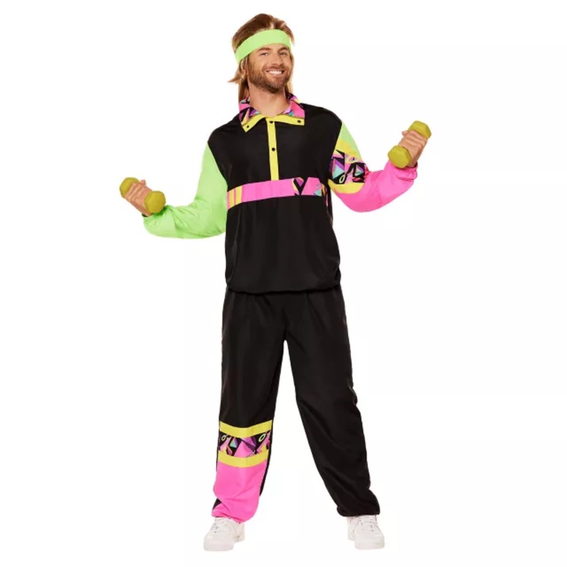 Adult 80s Neon Track Suit BLACK / MULTI SMALL/MEDIUM