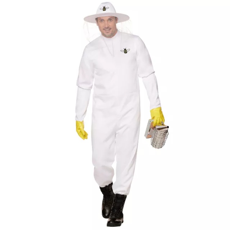 Adult Honeycomb Beekeeper Costume YELLOW AND WHITE SMALL/MEDIUM