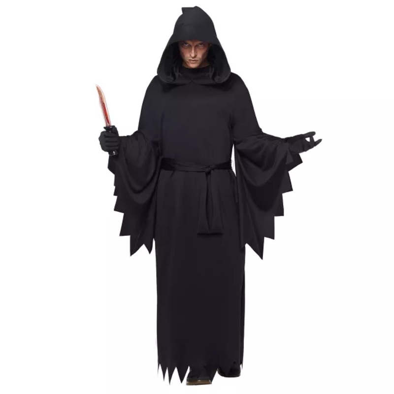 Adult Hooded Black Robe Costume BLACK ONE SIZE FITS MOST