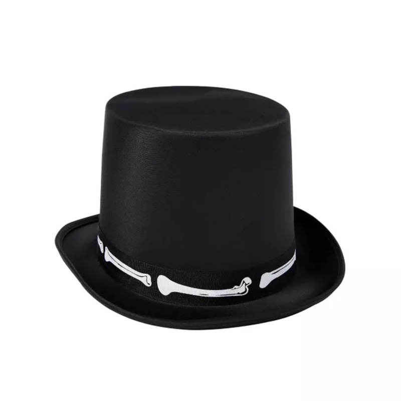Black Skeleton Top Hat - Deluxe BLACK AND WHITE ONE SIZE FITS MOST