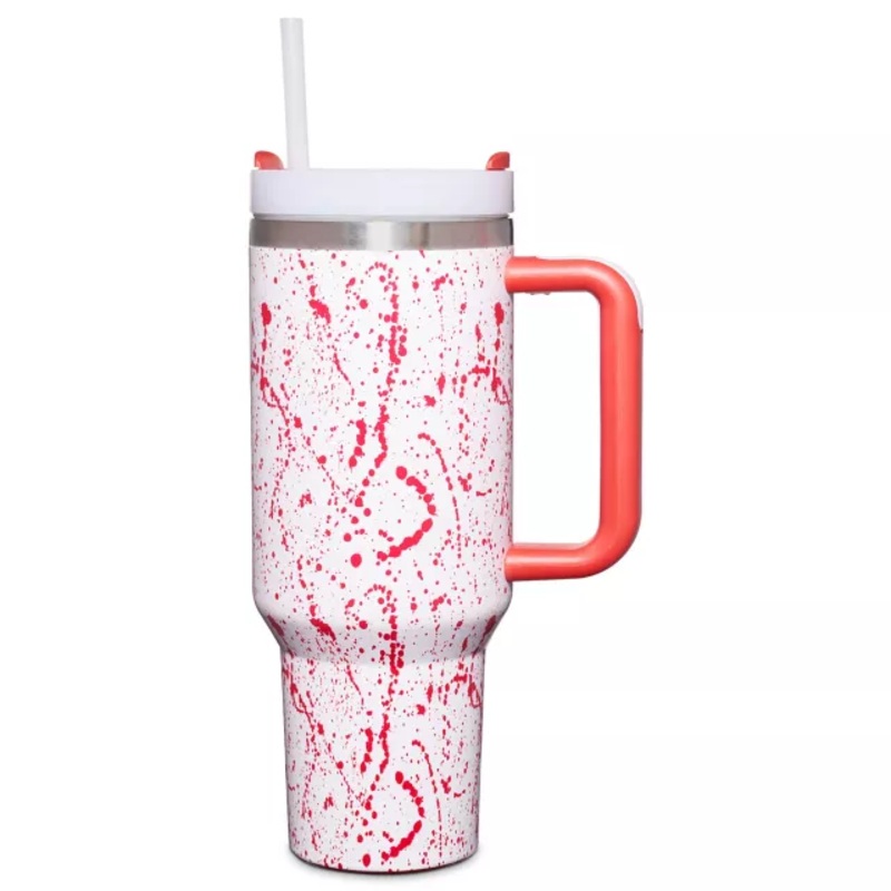 Blood Splatter Travel Tumbler with Straw - 40 oz. RED AND WHITE 40 OUNCE