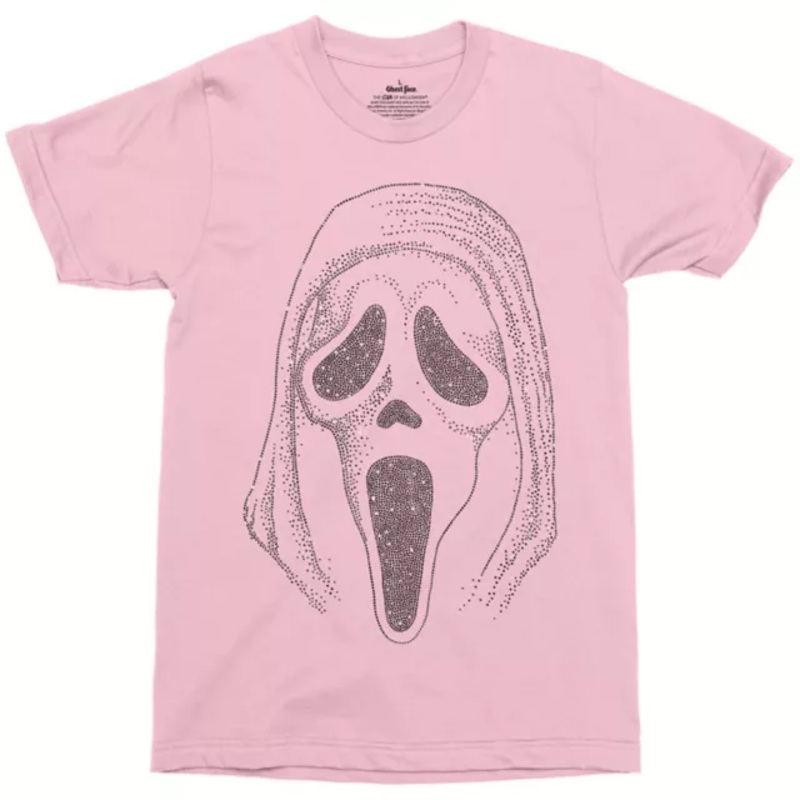 Ghost Face Pink Rhinestone T Shirt PINK ADULT SMALL