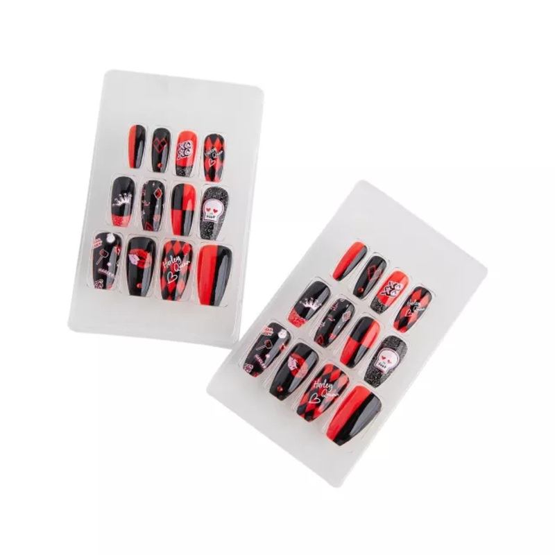 Harley Quinn Press-On Nails - D.C. Villains BLACK AND RED ONE SIZE FITS MOST