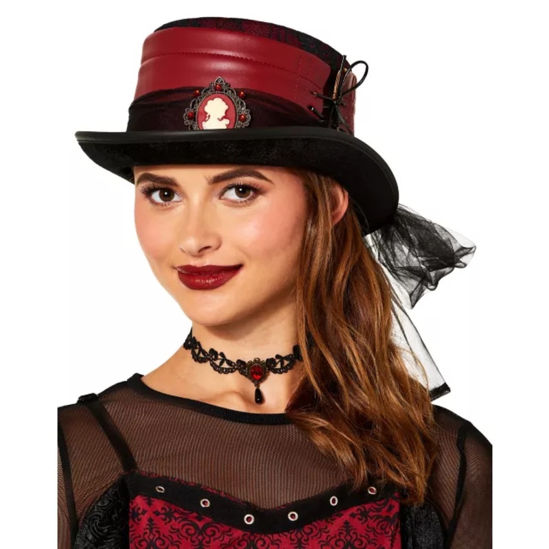 Red Gothic Top Hat BLACK AND RED ONE SIZE FITS MOST