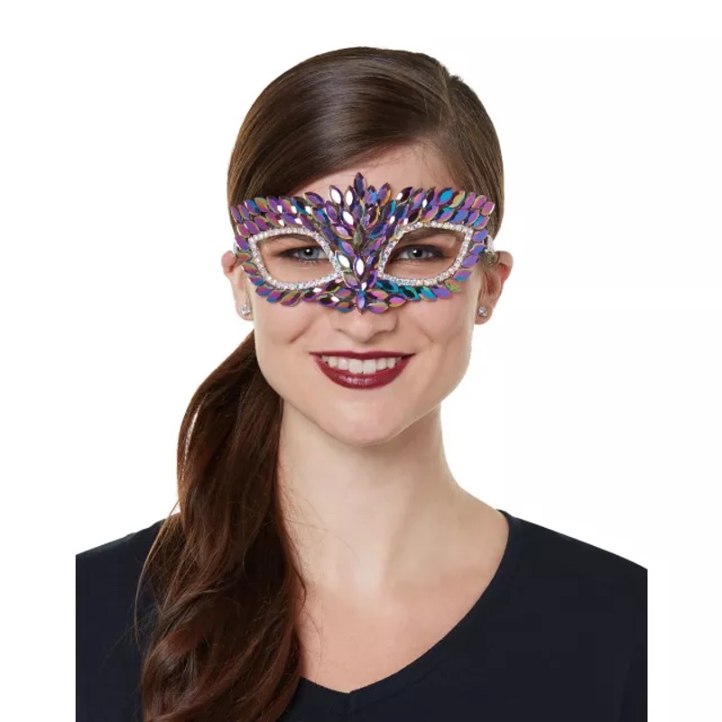 Rhinestone Oil Slick Eye Half Mask OIL SLICK ONE SIZE FITS MOST