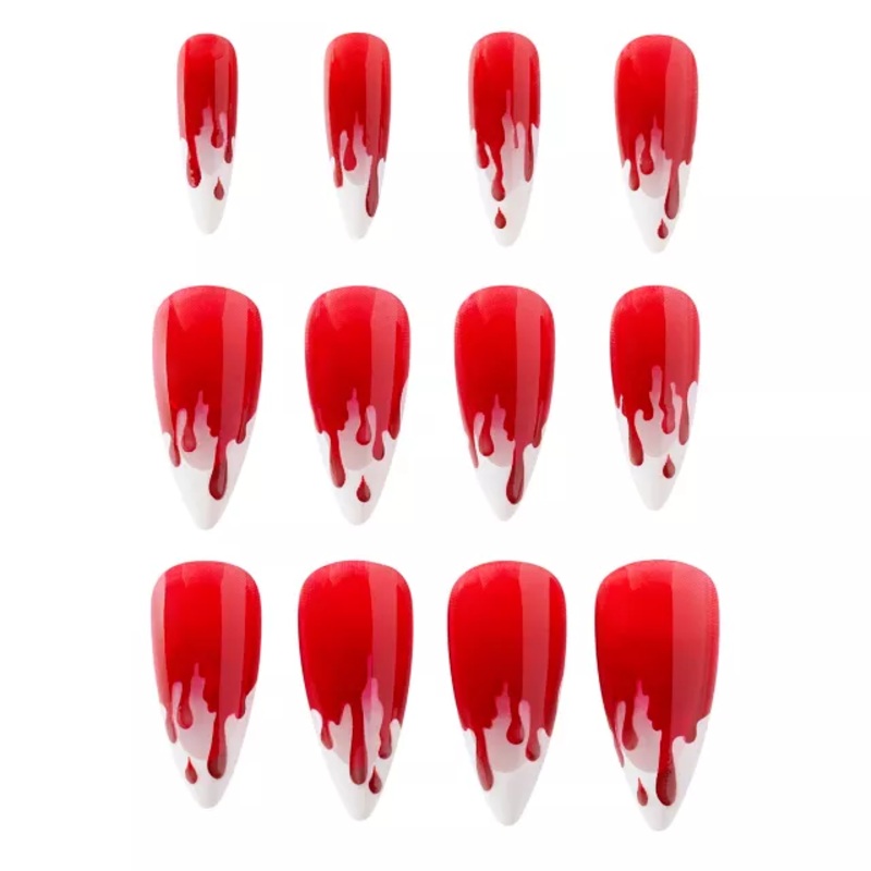 Vampire Blood Press On Nails RED AND WHITE ONE SIZE FITS MOST
