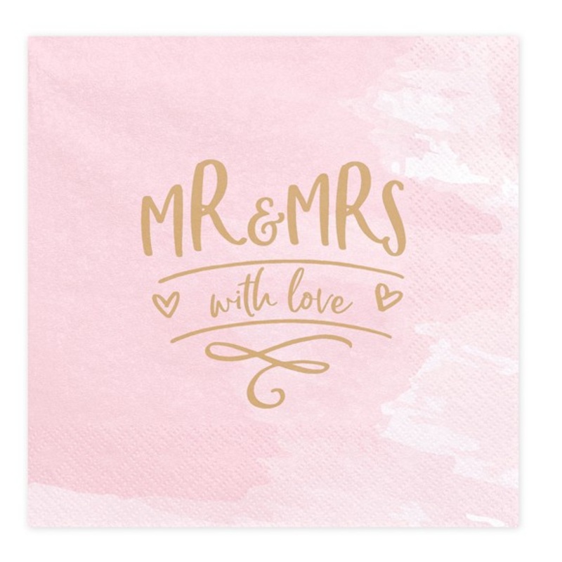 20 Mr & Mrs with love napkins 33cm