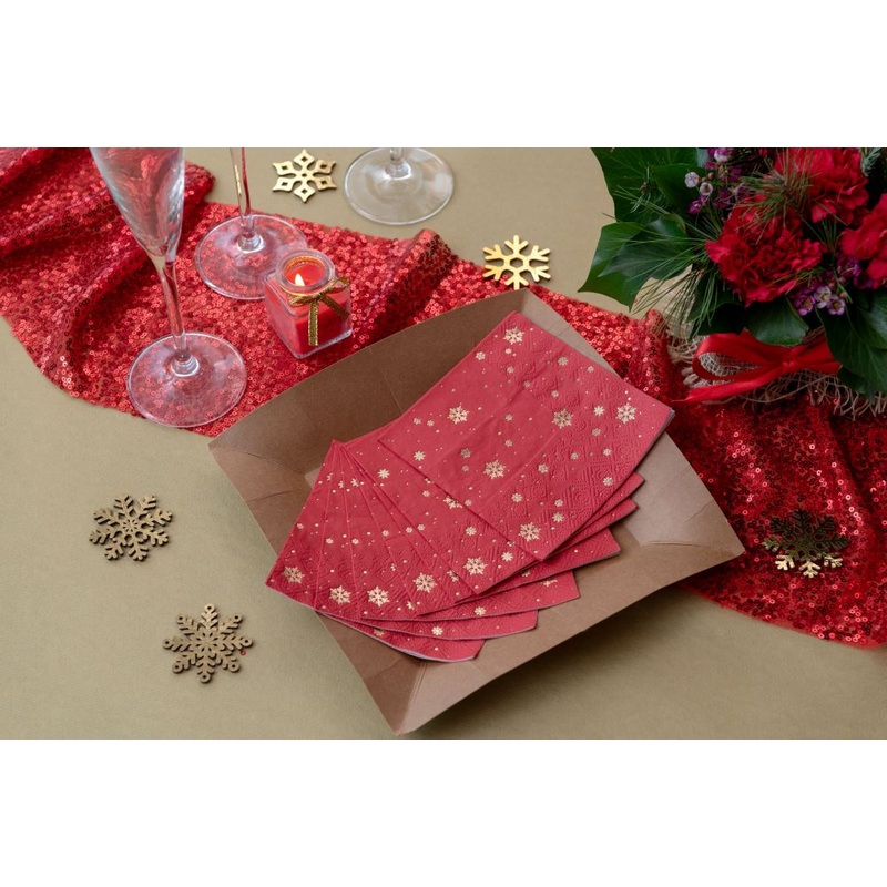 20 Red Snowflake Napkins 25 x 25cm