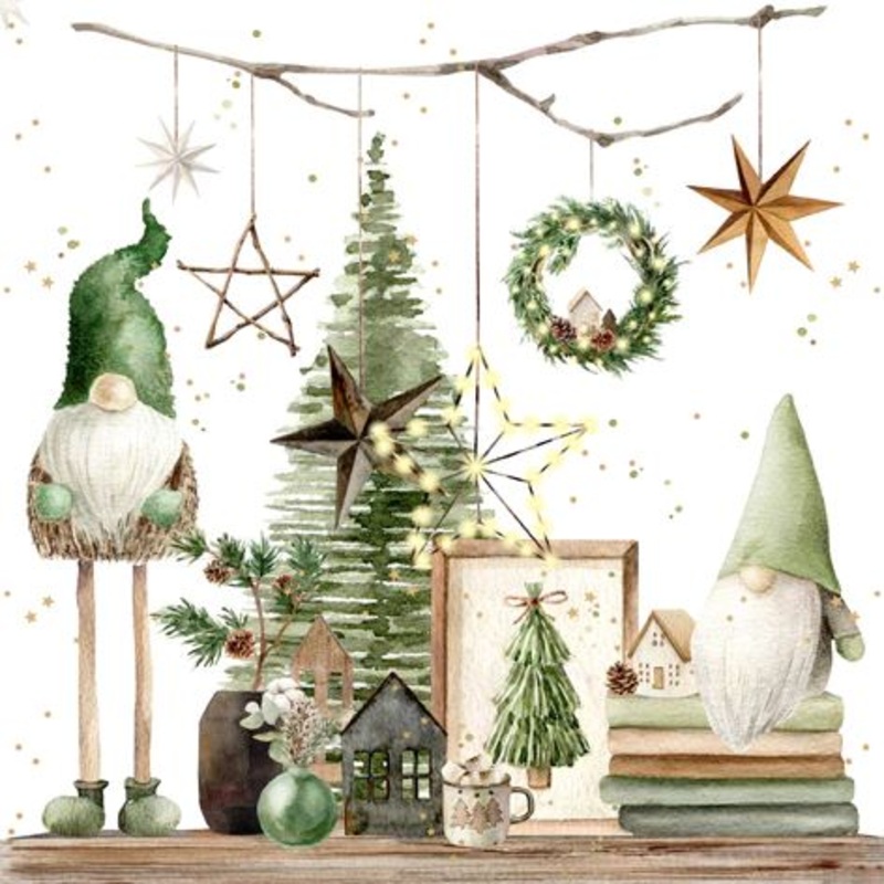 20 Tiflair Napkins Green Christmas Gnome 33cm