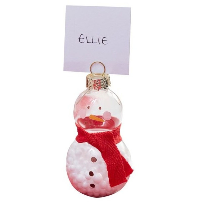 5 glass snowman place card holders
