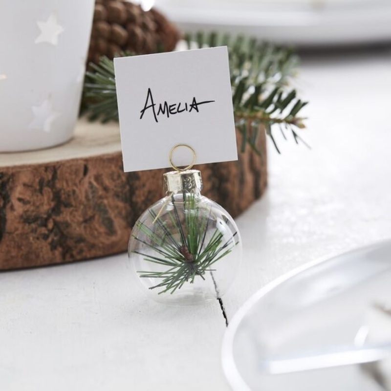 6 fir glass ball place card holder 4cm