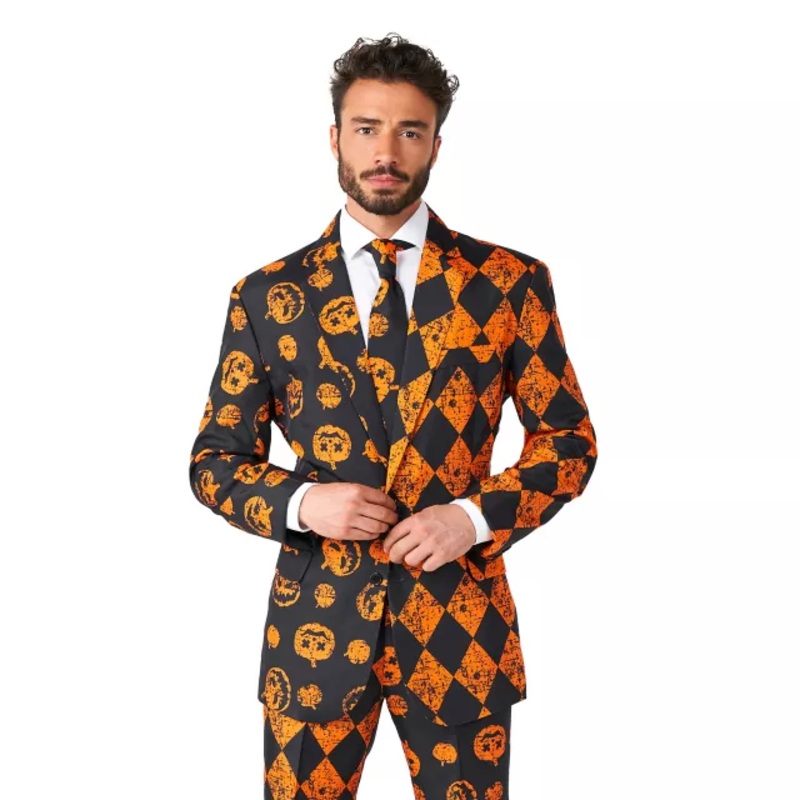 Adult Distressed Pumpkin Party Suit BLACK AND ORANGE ADULT MEDIUM