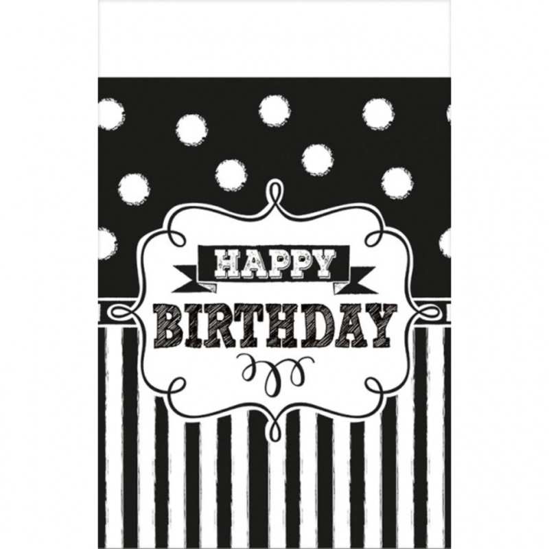 Black & White Birthday tablecloth 2.59 x 1.37m