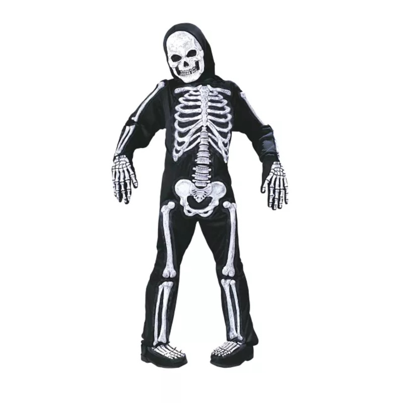Kids Glow in the Dark Skelebones One Piece Costume BLACK AND WHITE CHILD SMALL