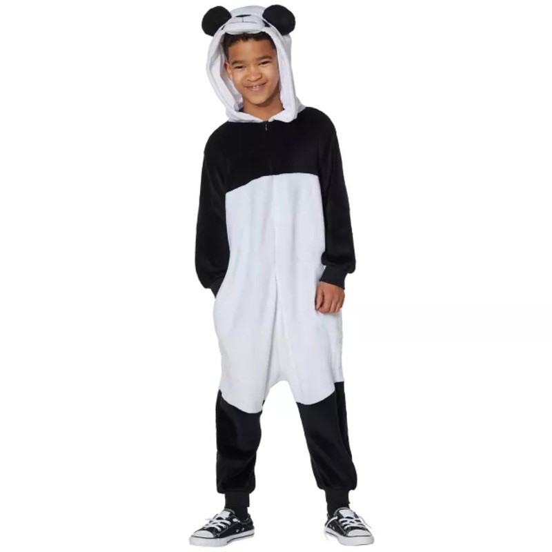 Kids Panda One-Piece Costume BLACK AND WHITE BOYS S/M