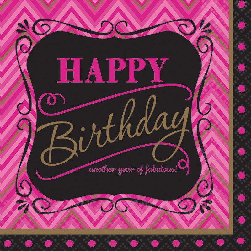 Set of 16 Happy Birthday Fabulous Girl Napkins Pink