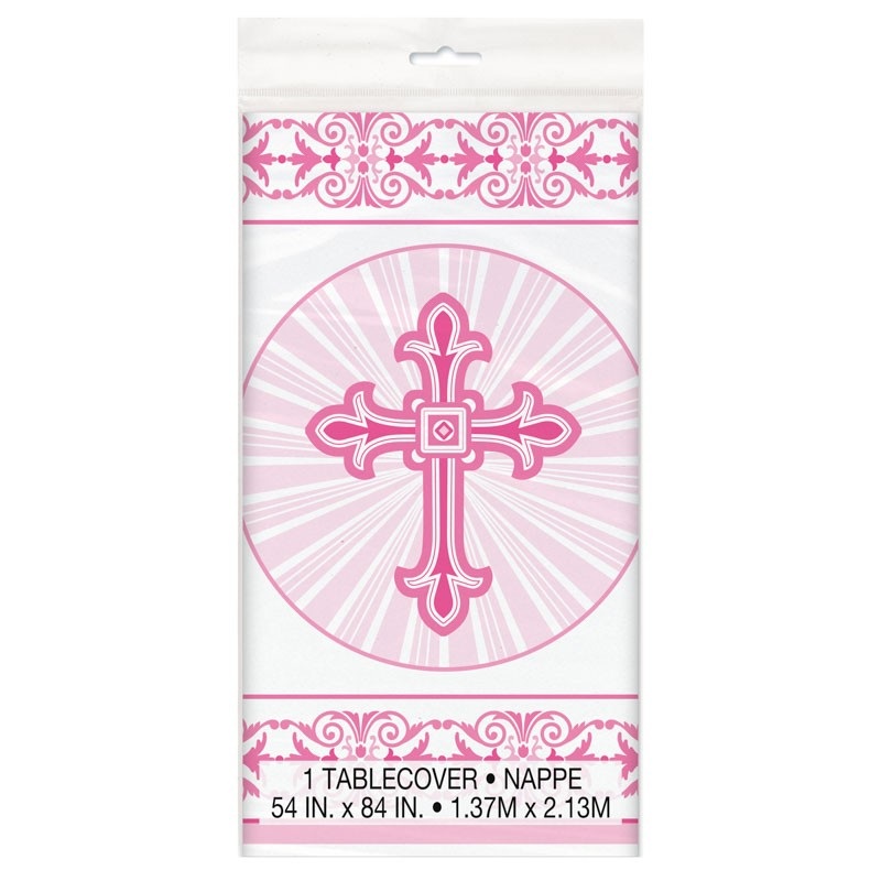 Tablecloth Be Blessed Cross Pink 1.37 x 2.13m