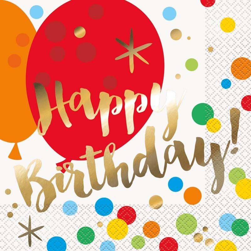 16 golden birthday surprise napkins 33cm